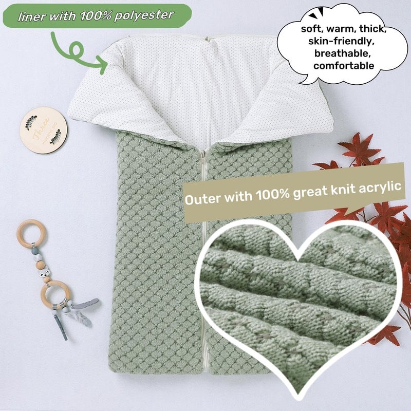 LLmoway Baby Receiving Blanket Boys Girls Soft Knit Swaddle Warm Newborn Wrap Sleeping Bag for Infant 0-12 Months Green - Image 2
